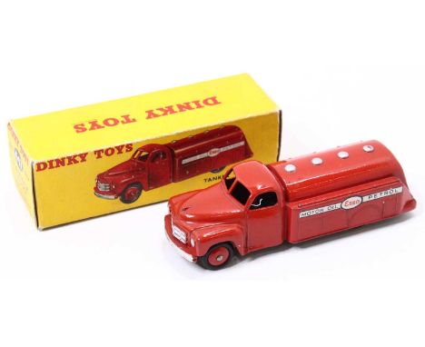 Dinky Toys No.442 Esso petrol tanker comprising red body with red hubs and Esso livery, in the original all-card box, slight 