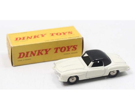 French Dinky Toys, No.24H Mercedes 190 SL in cream with black roof, spun hubs, near mint with crisp original box (E-NM, BNM)