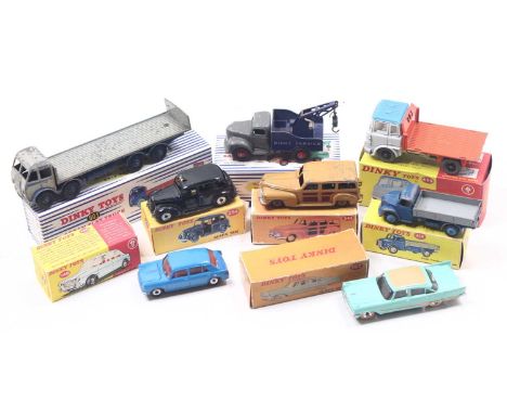 Dinky Toys group of 8 playworn diecast models to include; No.430 Breakdown Lorry, No.903 Foden Flat Truck, No.435 Bedford Tip