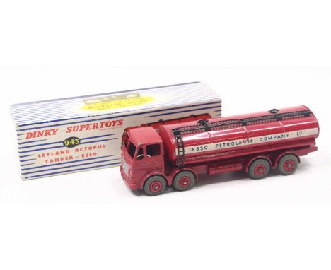 A Dinky Toys No. 943 Leyland Octopus tanker comprising red body with matching Supertoys hubs and Esso Petroleum livery, house