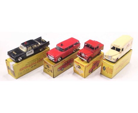 Dinky Toys group of 4 Emergency diecast to include: No. 257 Fire Chiefs Car, No.253 Daimler Ambulance, No.255 Mersey Tunnel P