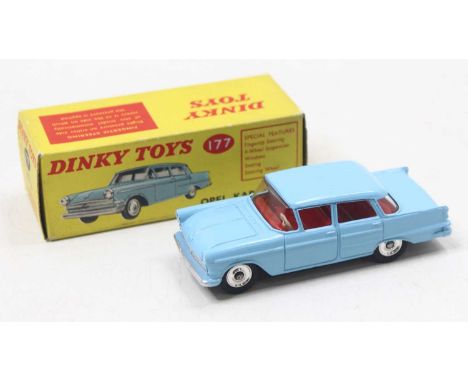 Dinky Toys, 177, Opel Kapitan, blue body, red interior, spun hubs, in the original all card box (NM-BVGNM)