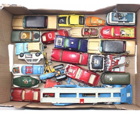 One tray containing a quantity of various loose and playworn Corgi Toy diecast miniatures to include the Corgi Cars Car Trans