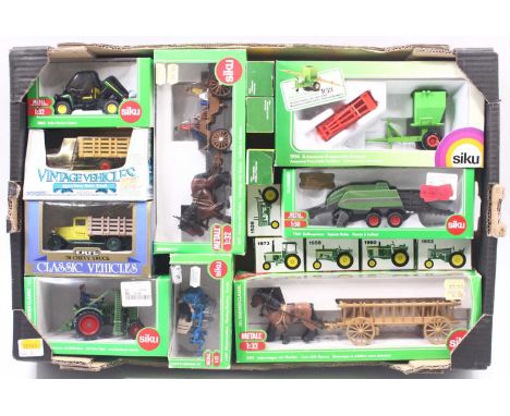 One tray containing a quantity of Siku, Ertl, and similar, farming diecast miniatures, mixed scales and periods to include No