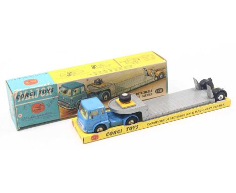 Corgi Toys No. 1131 Carrimore detachable axle machinery carrier comprising of light blue cab and chassis with yellow and silv