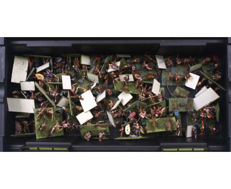 A tool box containing a quantity of Bronze Age 28mm scale war gaming figures, all hand painted to a good standard