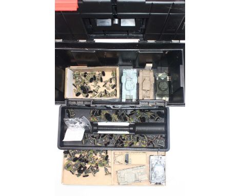 A toolbox containing a quantity of Artizan Miniatures, 28mm scale and other manufactured war gaming miniatures, including a q