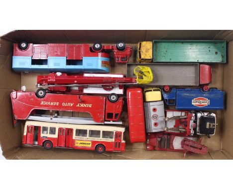 A quantity of mixed French and British Dinky Toy diecast vehicles to include an Auto Service Car Carrier, a French Dinky No. 