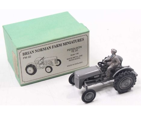 Brian Norman Farm Miniatures model of a Ferguson TE 20 tractor, in grey livery, with added driver, cat no.FM 02, housed in or