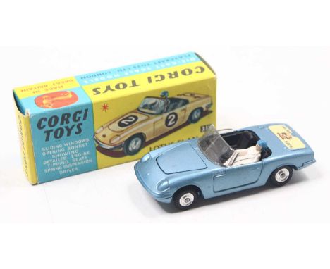Corgi Toys No. 318 Lotus Elan S2, in metallic blue with black interior, with "I've got a Tiger in my Tank" transfer to boot, 