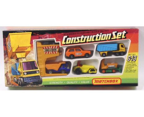 Matchbox Superfast G-13 construction gift set, housed in the original sliding tray window box, comprising of granule hopper, 