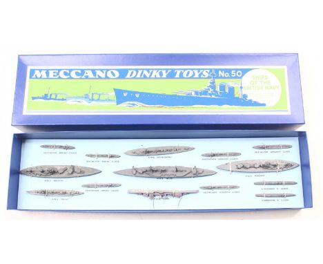 A Dinky Toys No. 50 Ships of the British Navy gift set comprising of 14 various diecast battleships, examples to include HMS 