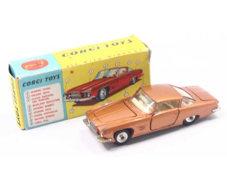 Corgi Toys No. 241 Ghia L.6.4 in metallic bronze body with cream interior, chrome trim and spun hubs, the model has a few maj