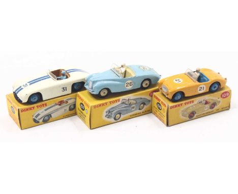 Dinky Toys group of 3 racing diecasts to include No.109 Austin Healey Sports in tan body, No.133 Cunningham C-5R Road Racer i