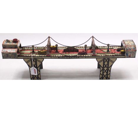 Louis Marx &amp; co. 1930s Busy Bridge tinplate toy, measuring 2ft, by 8 inches, by 3.5 inches, working, but playworn example