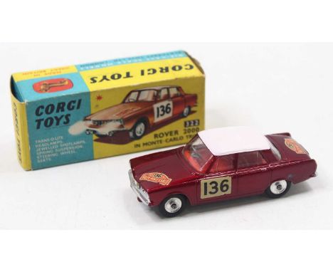 Corgi Toys No.322 Rover 2000 "Rallye Monte Carlo" - metallic maroon, white roof, red interior, racing decals to doors, bonnet
