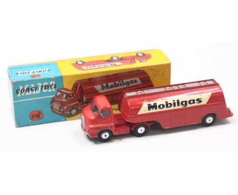 Corgi Major Toys No. 1110 Bedford S Type Petrol Tanker, red body, with smooth spun hubs, silver trim, and 'Mobilgas' decals, 