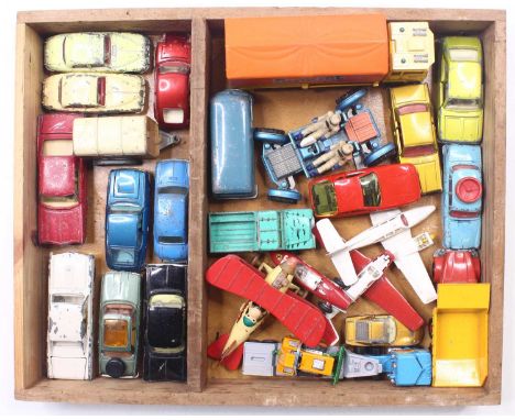 One tray containing a quantity of various playworn Corgi Toy, Matchbox and similar diecast miniatures to include a Corgi Morr
