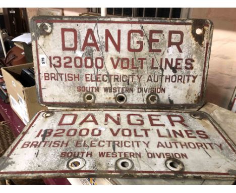 Two old enamel British Electricity Authority South Western Division warning signs