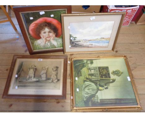 Cecil Alden, portrait and harp prints Cecil Alden: an oak framed coloured print entitled 'For What We Are About To Receive' -
