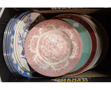 A box containing a quantity of assorted ceramic and glass plates and bowls