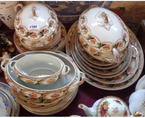 An early 20th Century Myott &amp; Son part dinner service in the Angelica pattern including vegetable tureens, set of six gra