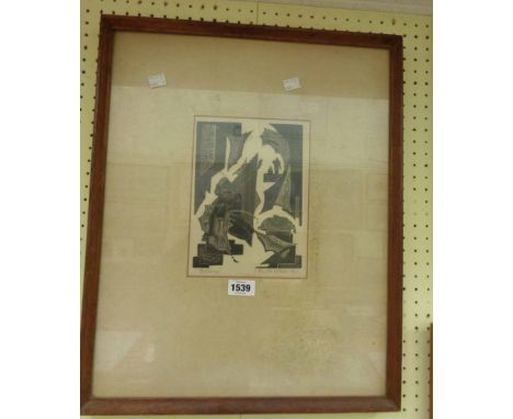 Anita Steele: a framed vintage wood block engraving entitled 'Salone', pencil signed to the margin and numbered 2/50 - label 