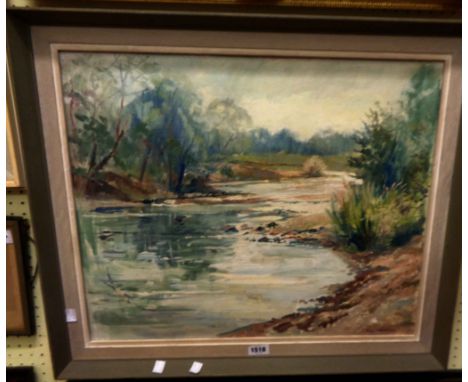 Thomas McAndrew: a vintage framed oil on board entitled 'The River Yore, Near Wensley' - signed and with details verso