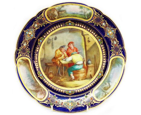 A 19th Century continental porcelain cabinet plate decorated in the Sevres style with central hand painted panel depicting ta