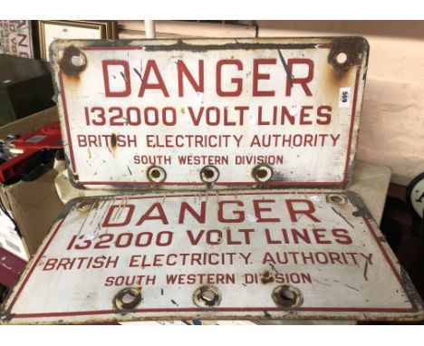 Two old enamel British Electricity Authority South Western Division warning signs