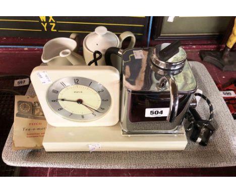 A vintage Pifco Tea-O-Matic Teasmade with original instructions and guarantee card - sold with a mid Century Johnson Bros. te