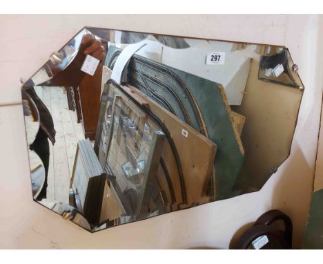 A vintage frameless canted oblong wall mirror with bevelled edges - sold with a small oblong similar