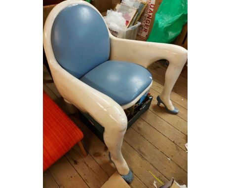 Anthony Redmile: a vintage fibreglass 'Body' chair with light blue leather upholstered back and seat panels, the front legs w