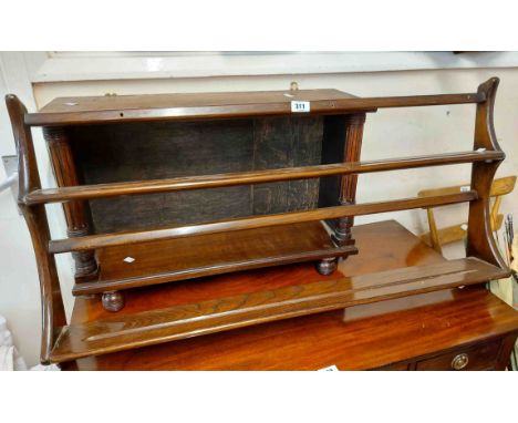 A 96cm Ercol dark elm wall mounted plate rack - sold with an antique adapted wall shelf