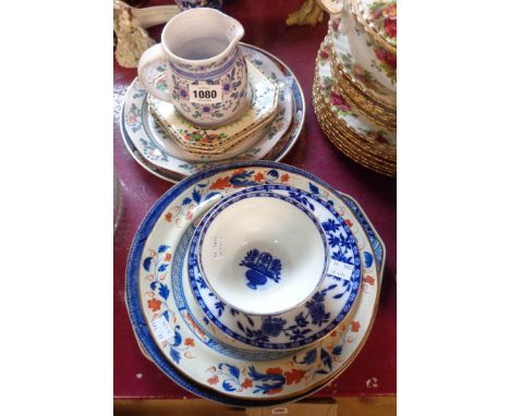 A small quantity of assorted ceramic items including pair of early 19th Century creamware plates with hand painted floral dec