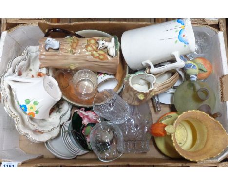 A box containing a quantity of assorted ceramic items including Hornsea Pottery Fauna vases, Burleigh Ware parrot handled jug