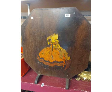 A 1920's wooden firescreen with crinoline lady decoration