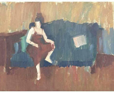 Derek Inwood (1925-2012). oil on card, Female figure on sofa, unframed,