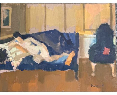 Derek Inwood (1925-2012). oil on board, "Nude on the Sofa", signed, unframed,