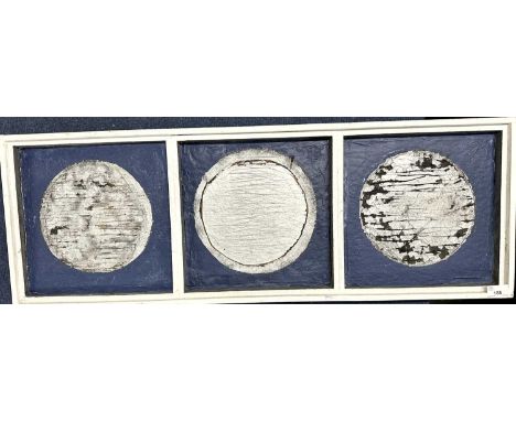 Derek Inwood (1925-2012). mixed media, Abstract, "Triptych of Moons", titled verso, framed,