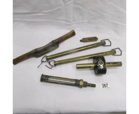 2 Salter spring scales, a thermometer and other tools.