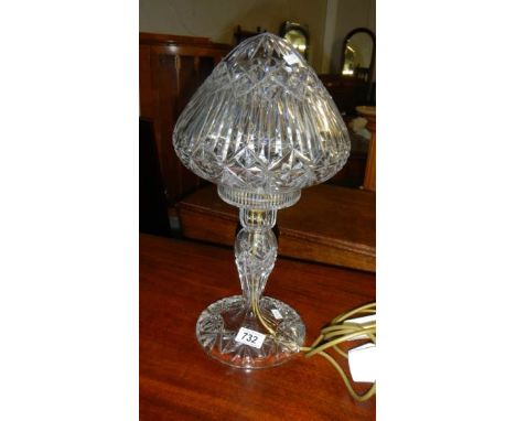 A heavy cut crystal mushroom table lamp.