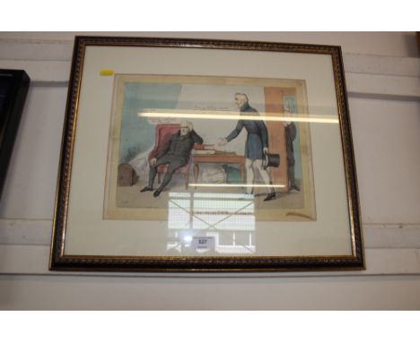 A framed humorous print entitled ' The Old White Lion'