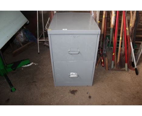 A two drawer metal filing cabinet