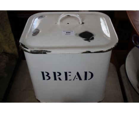 An enamel bread bin