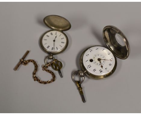 A GEORGE III SILVER HALF-HUNTER POCKET WATCH having a verge and fusee movement inscribed Thos. Avery, Solihull, 1819 and havi