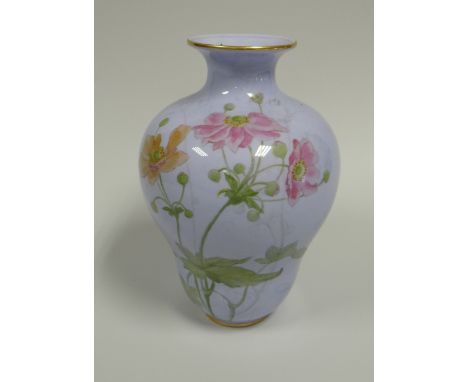 A ROYAL WORCESTER BLUE GLAZED VASE painted with wild-flowers rising upwards, date mark includes Union Jack to commemorate the