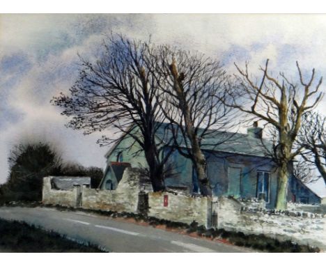 R M MUMFORD watercolour - country chapel behind whitewashed wall, entitled verso 'Pilton Green Chapel, Gower', signed, 25 x 3