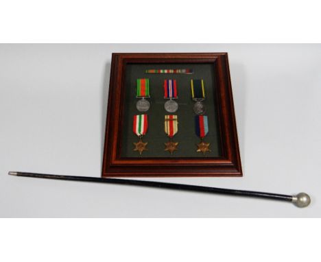 A FRAMED DISPLAY OF SIX WW2 MEDALS TO WILLIAM JARRETT, ROYAL ENGINEERS, comprising Defence Medal, 1939-1945 Campaign Medal, I