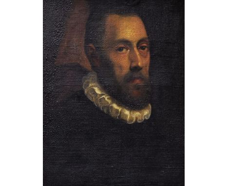 NINETEENTH CENTURY SCHOOL oil on canvas - head and shoulders portrait of a 16th century bearded Spanish nobleman wearing a wh